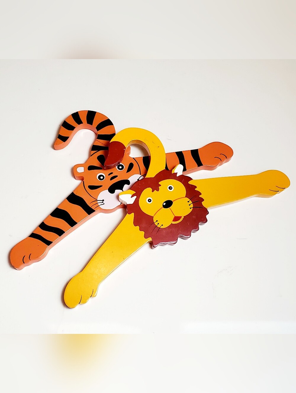 Lion and Tiger 2 Piece Wooden Handpainted Nursery Hanger Set
